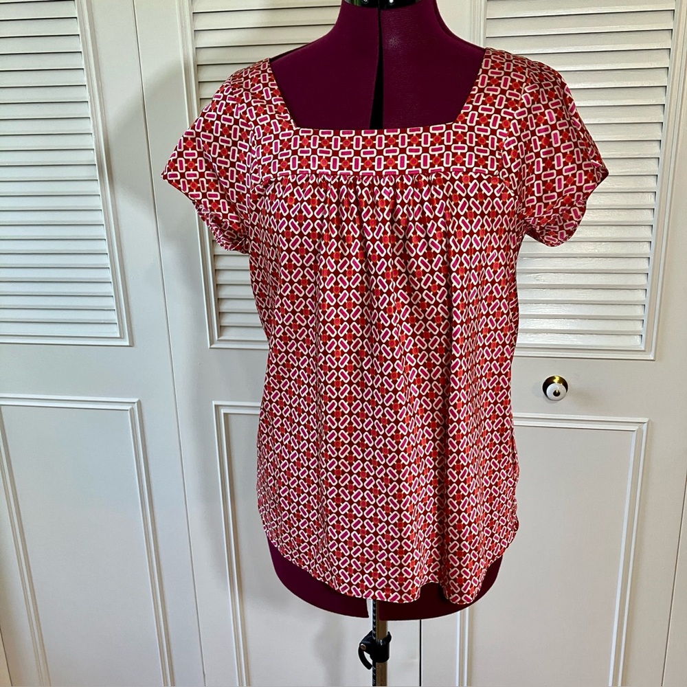 Banana Republic 100% Silk Geometric Print Square Neck  Blouse Medium (large)
